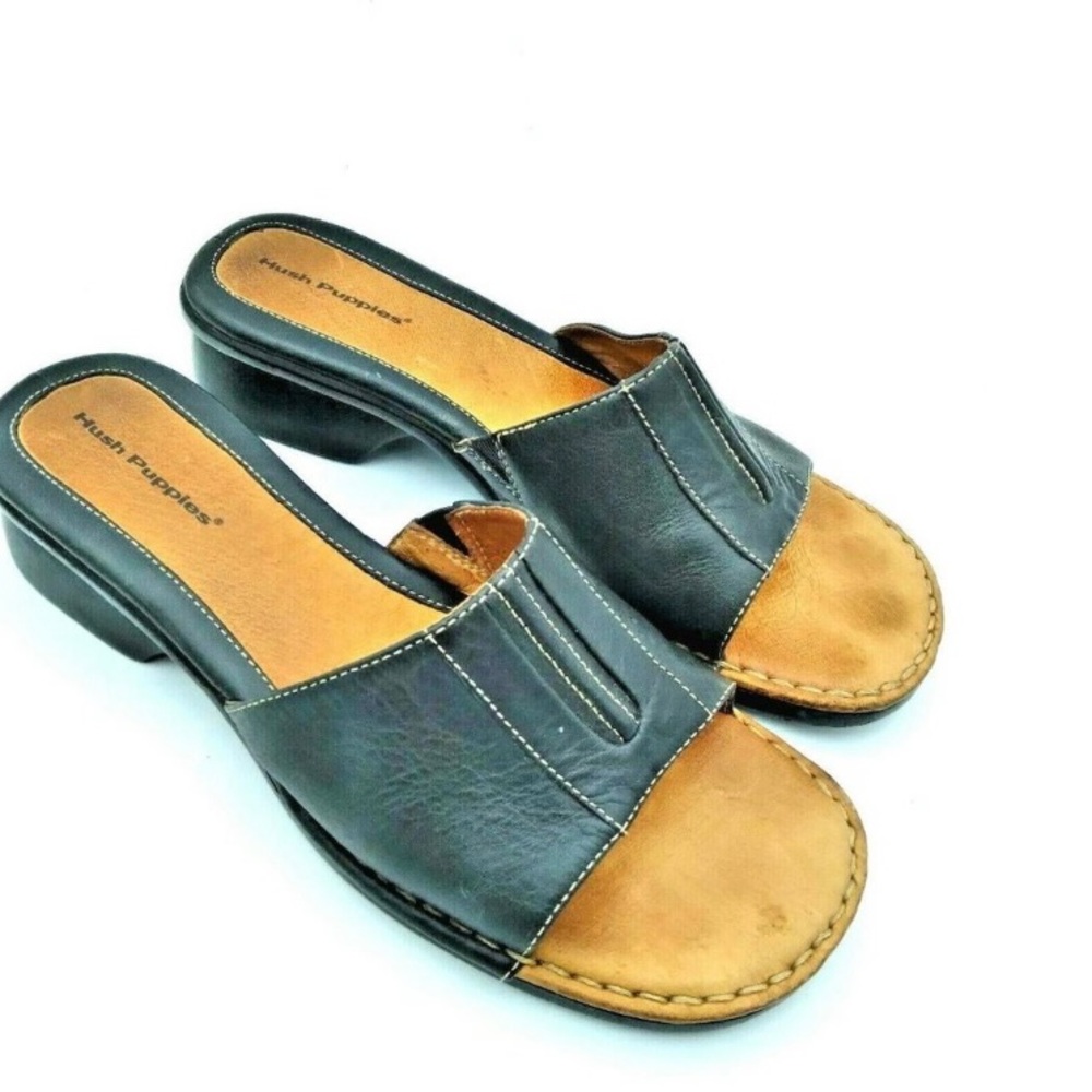 Hush Puppies Navy Blue Leather Slide on Sandals 8